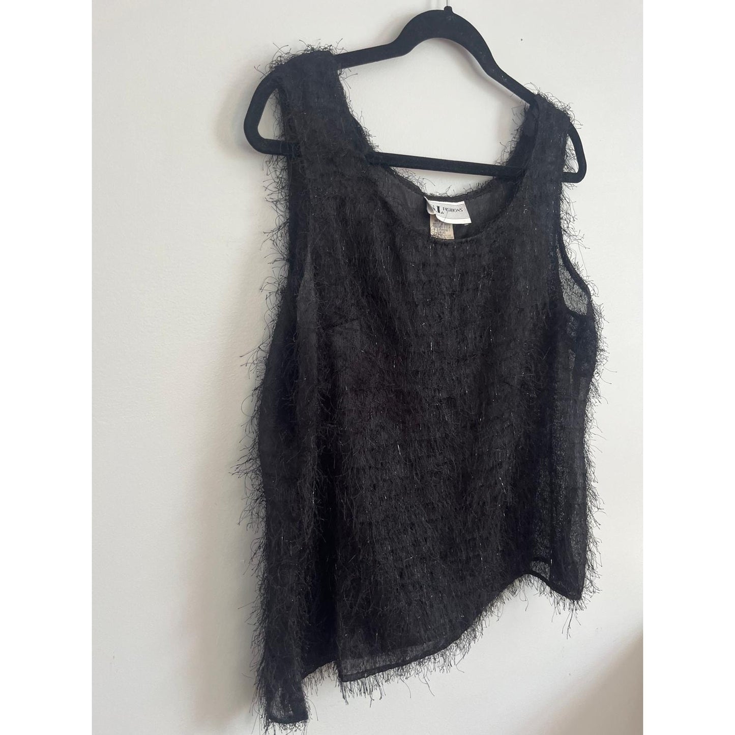 SL Fashions Tank Top Women 16 Black Fuzzy Textured Sleeveless Party Blouse