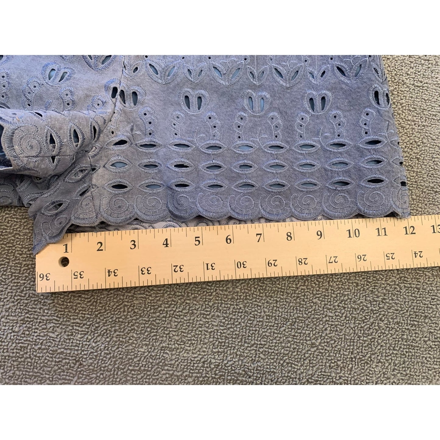 INTERMIX Women's Suede Shorts S Blue Floral Laser Cut Scalloped Hem High Waist