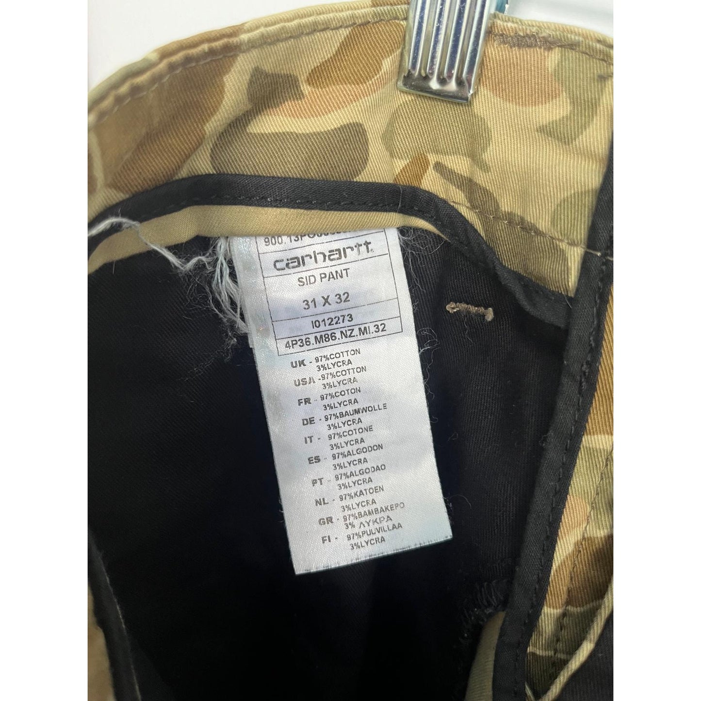 Carhartt Sid Pant Men 31x32 Camouflage Slim Tapered Chino Pants