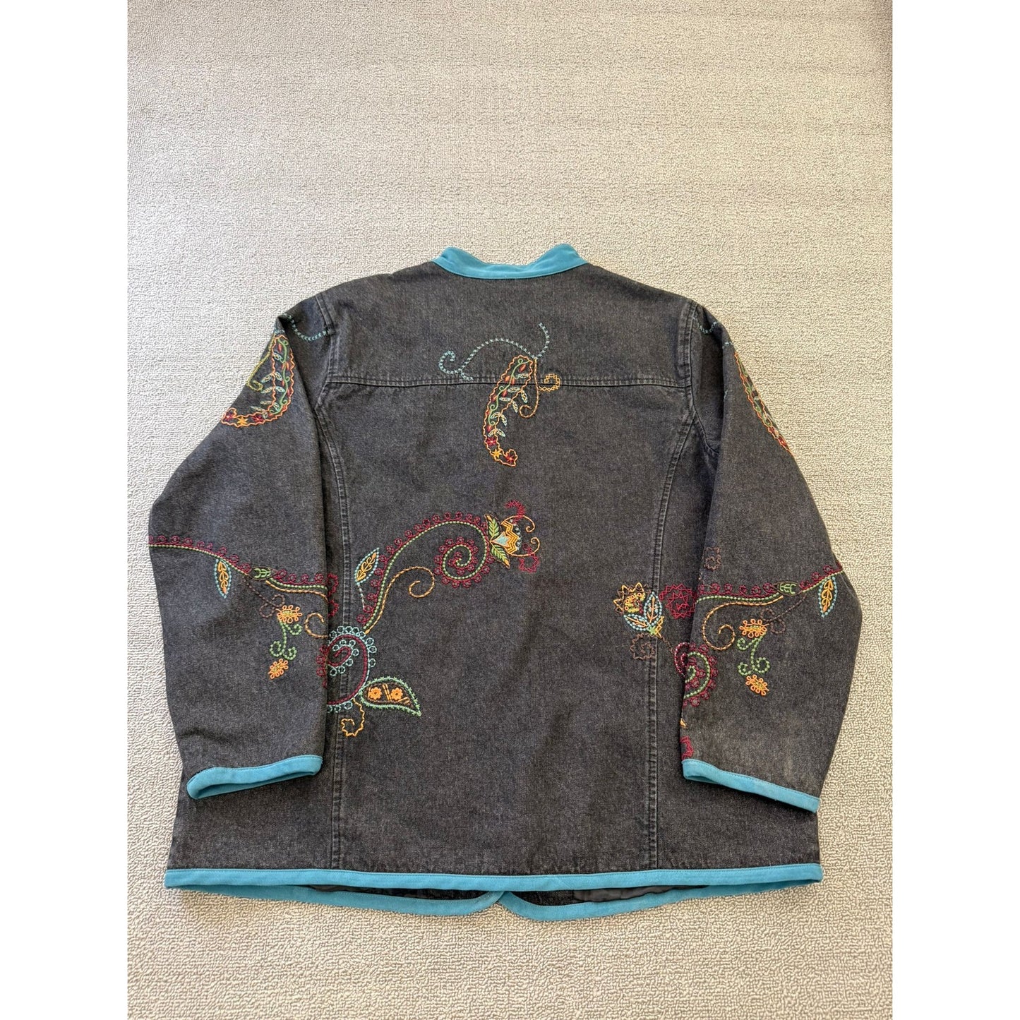 DENIM&CO Women's Large Charcoal Embroidered Denim Jacket