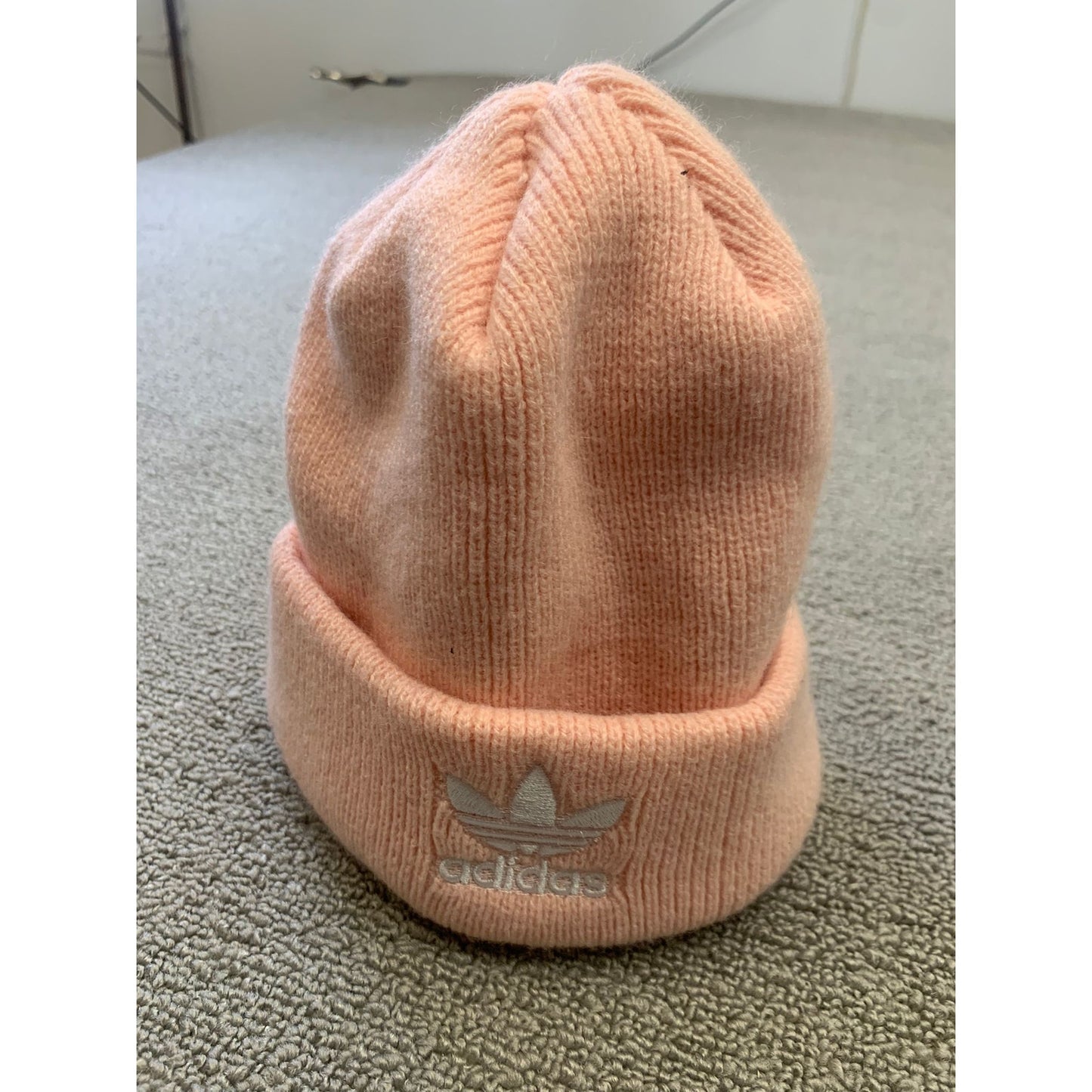 Adidas Women Pink Embroidered Adidas Logo Embroidered Knit Beanie One Size