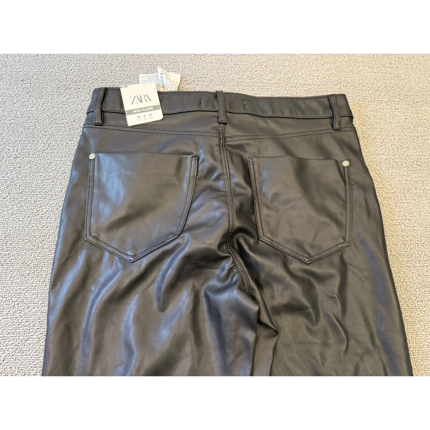 ZARA Women's Size 6 Black Faux Leather Mini Flare Pants