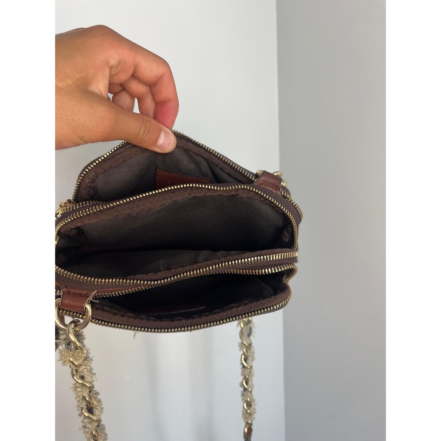 Dolce & Gabbana Denim Mini Crossbody Bag Distressed Tassel Chain Strap