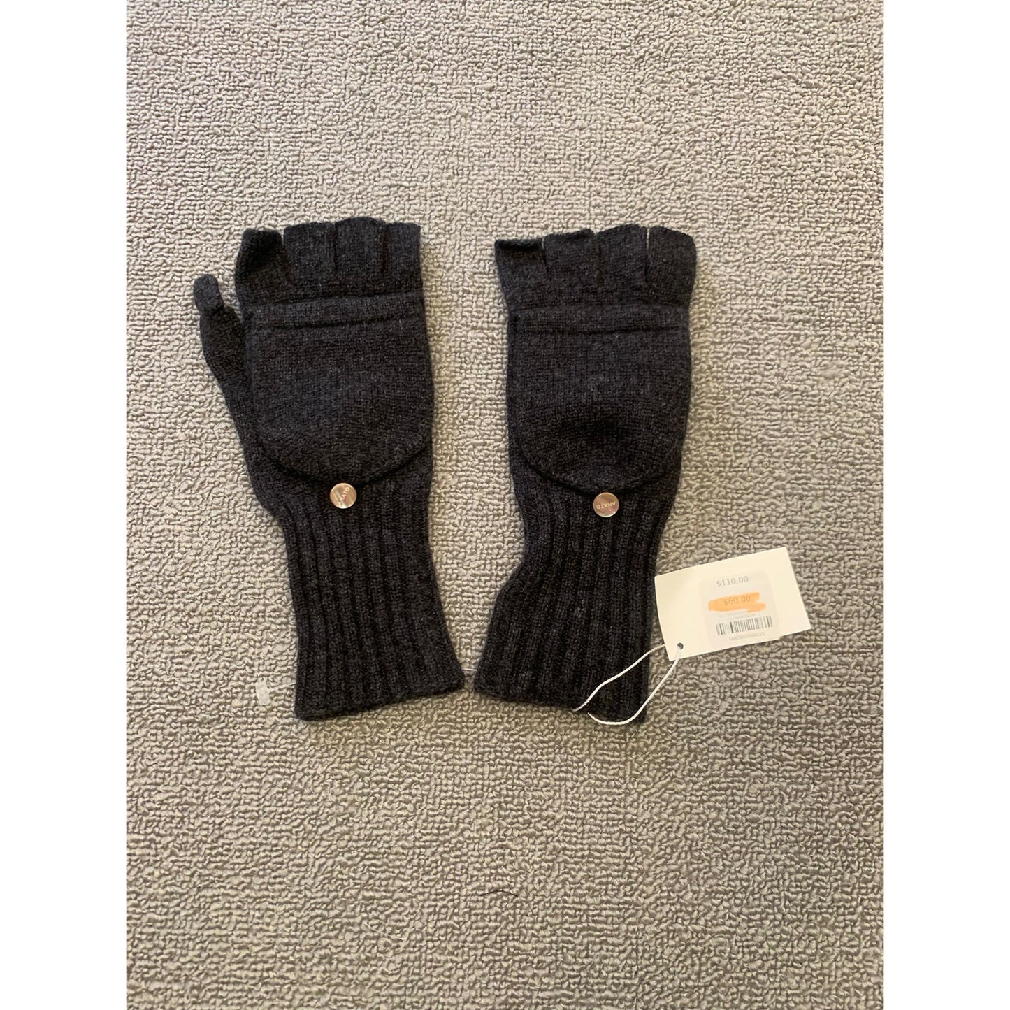 Carolina Amato Women One Size Black Cashmere Gloves Fingerless Mittens