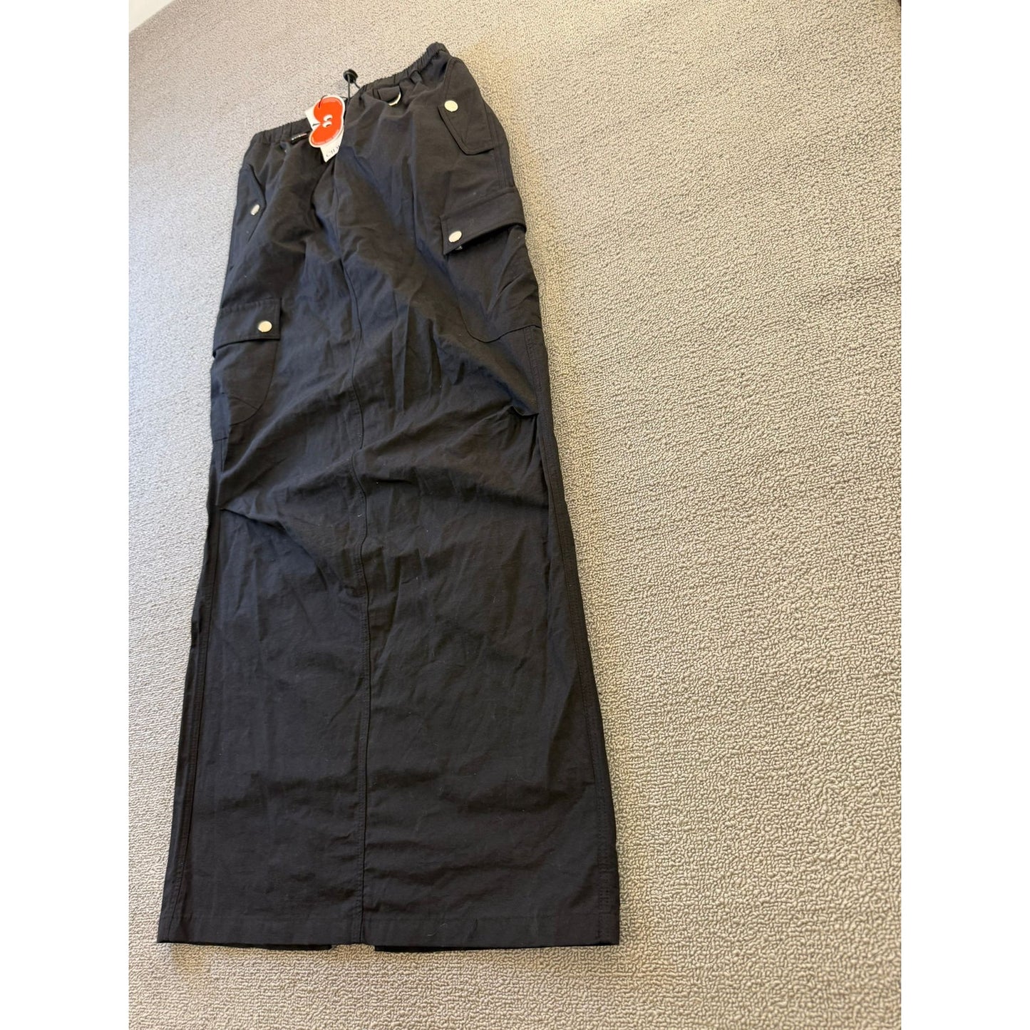 CIDER XS Womens Black Cargo Maxi Skirt Casual Adjustable Wais