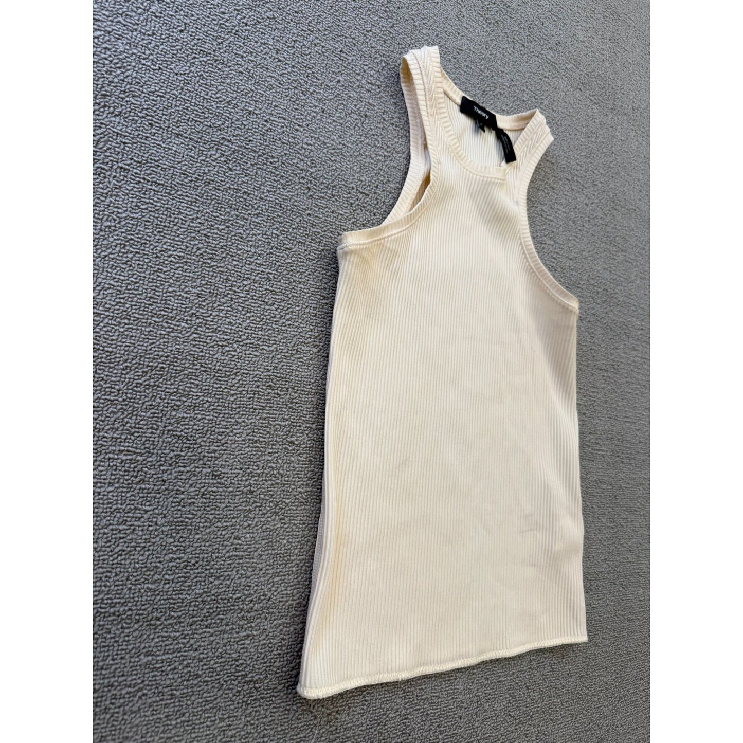 Theory Women's Small Petite Cream White Ribbed Tank Top Samek Belsay Sleeveless