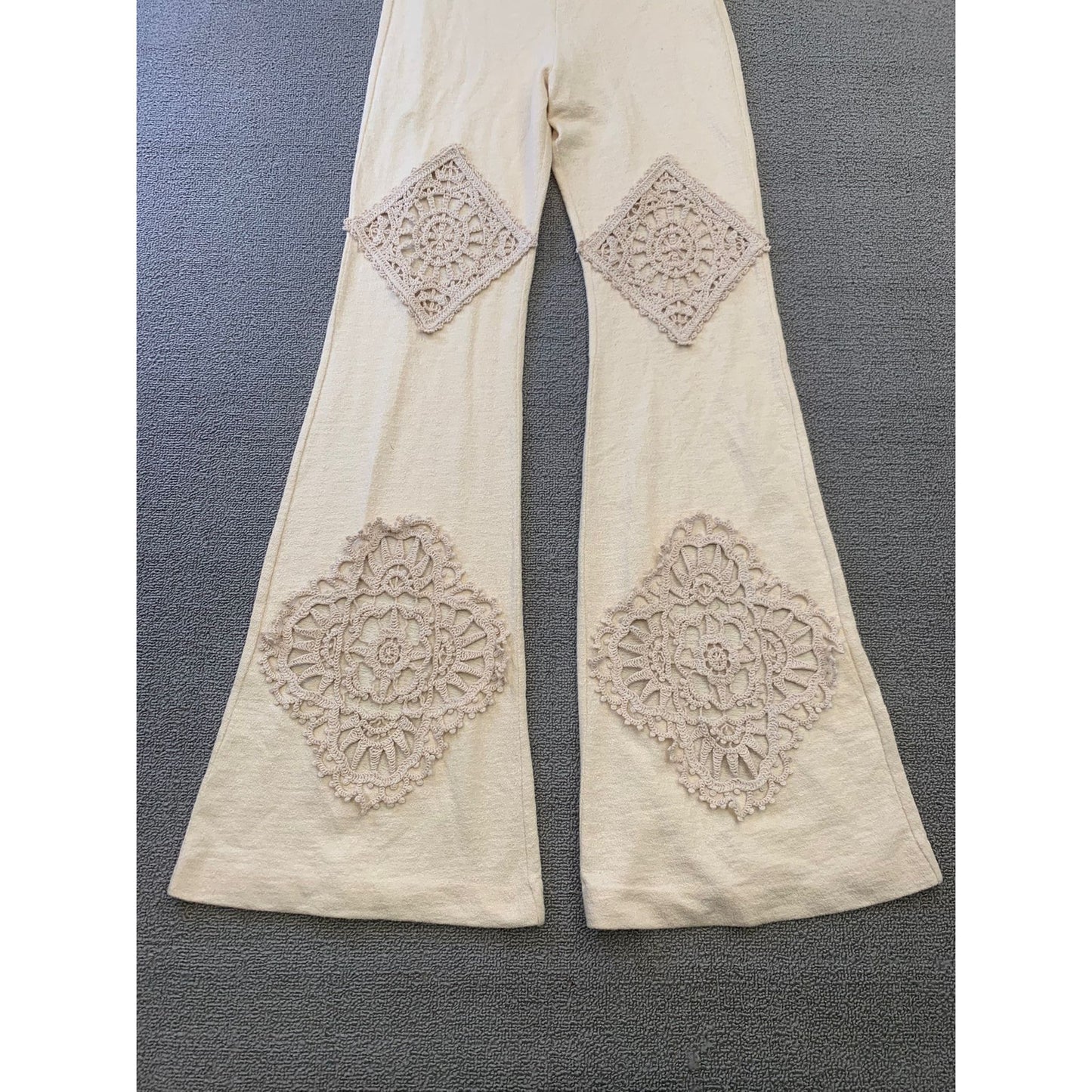 Acne Studios Women's S Beige Flare Pants Crochet Patches Pants