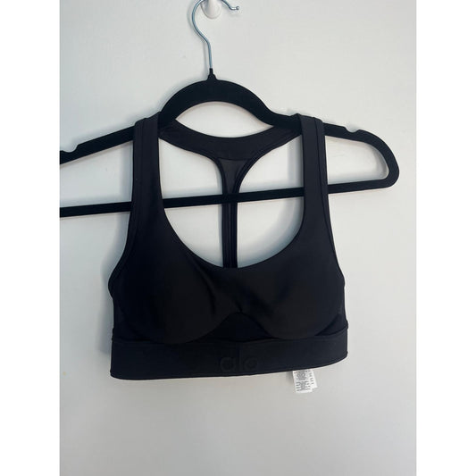 Alo Yoga Sports Bra Women XXS Black Mesh Back Racerback Supportive
