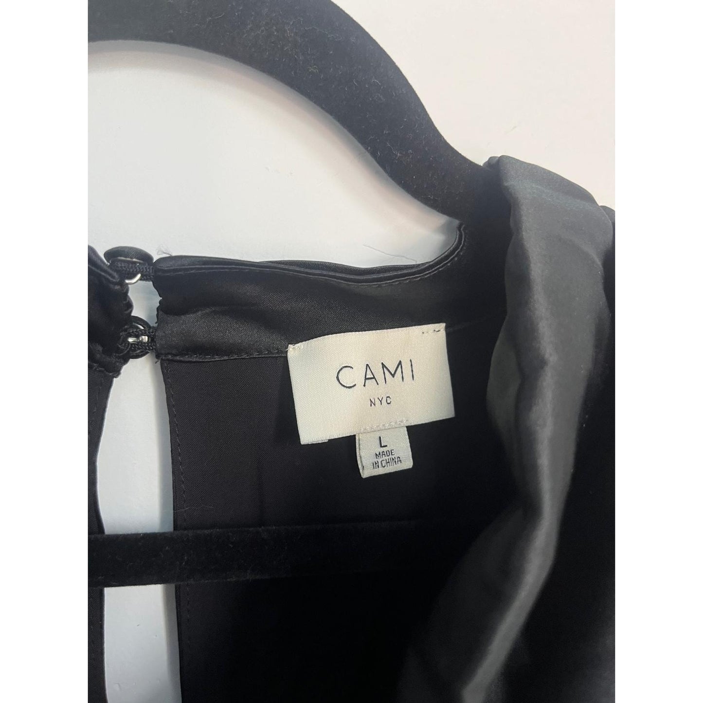 Cami NYC Black Bodysuit Women L Sleeveless Satin Thong Snap Back