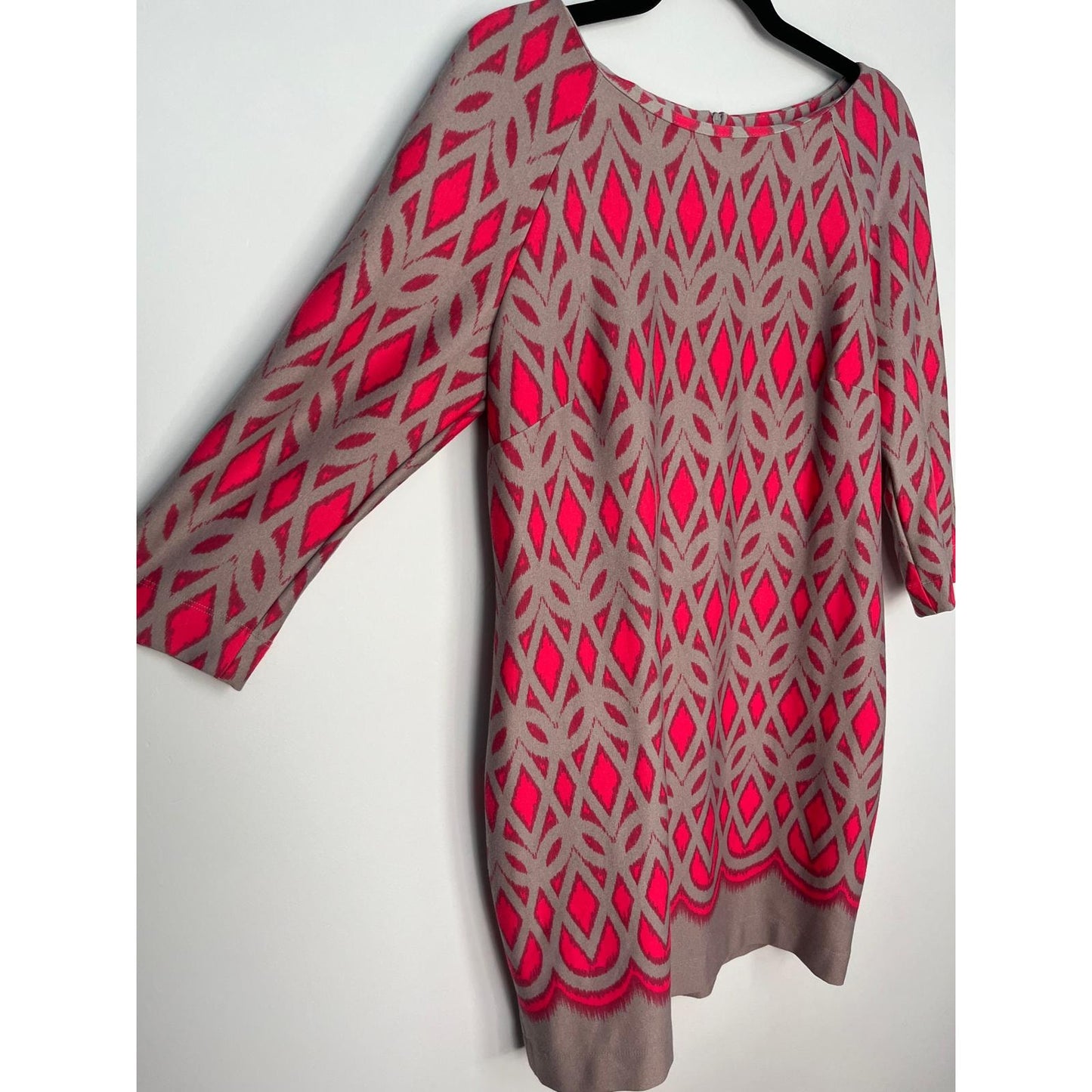 Just Taylor Knit Dress Women 10 Pink Tan Geometric 3/4 Sleeve Pullover Retro