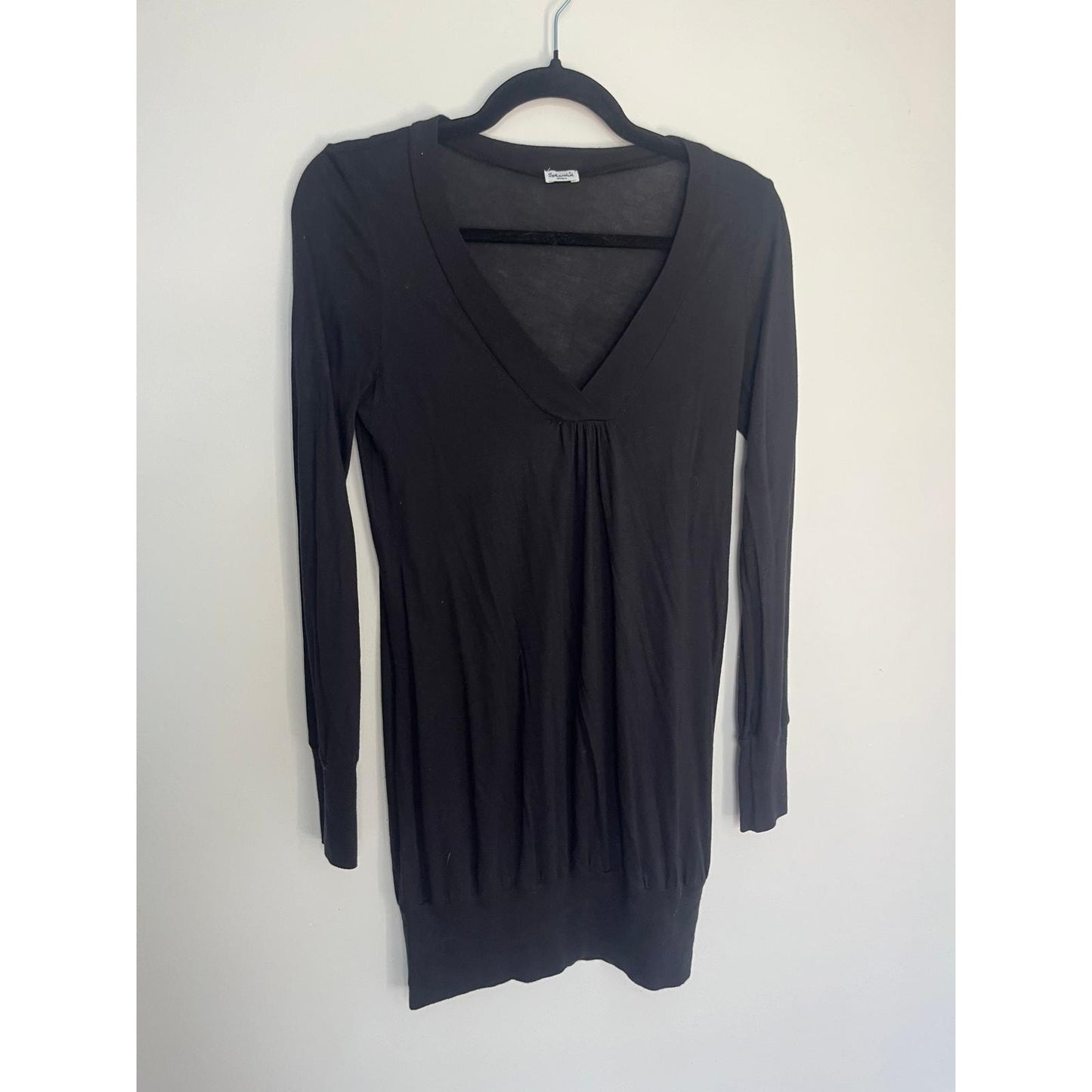 Splendid Long Sleeve V Neck Tunic Top Women Small Black Stretch Basic