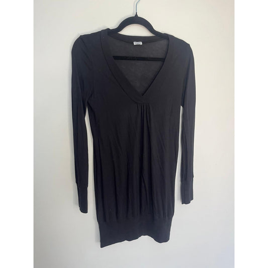 Splendid Long Sleeve V Neck Tunic Top Women Small Black Stretch Basic