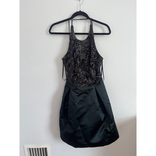 Lauren Ralph Lauren Dress Women 8 Black Sequin Satin Cocktail Formal