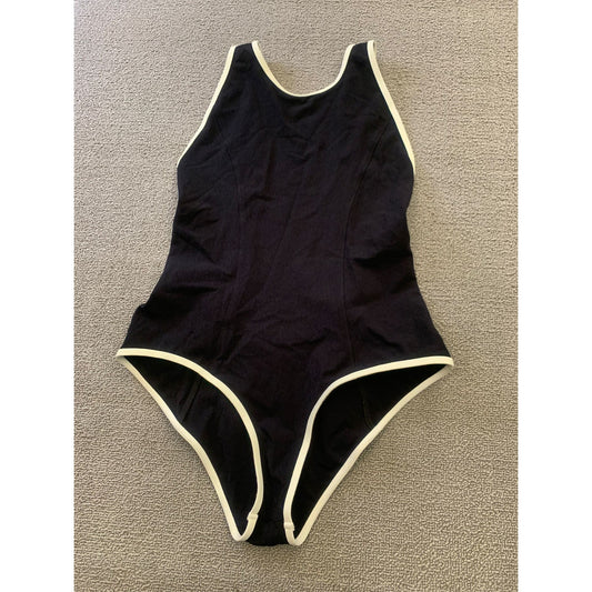 LISA MARIE FERNANDEZ W SIZE 3 THE CRISS-CROSS MAILLOT in BLACK & CREAM CREPE