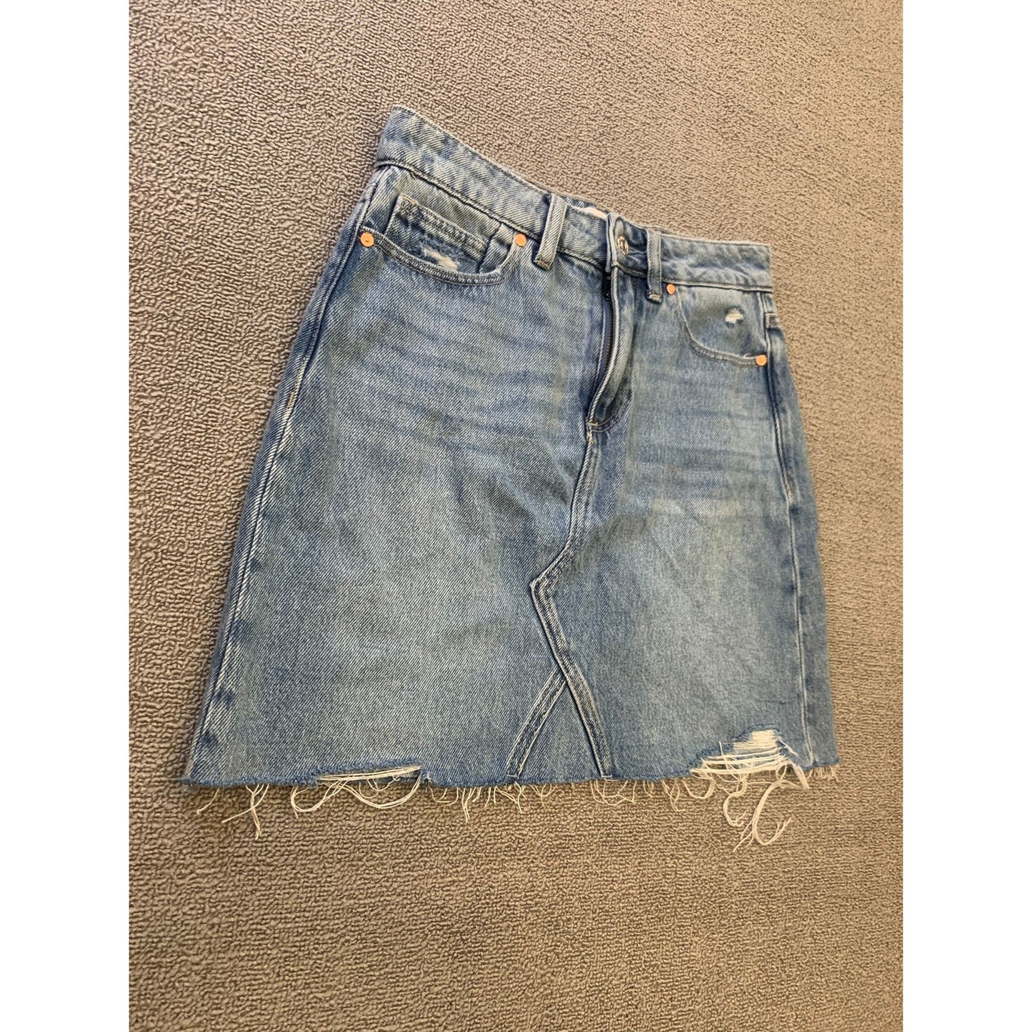 Paige Women 25 Blue Distressed Raw Hem Denim Mini Skirt