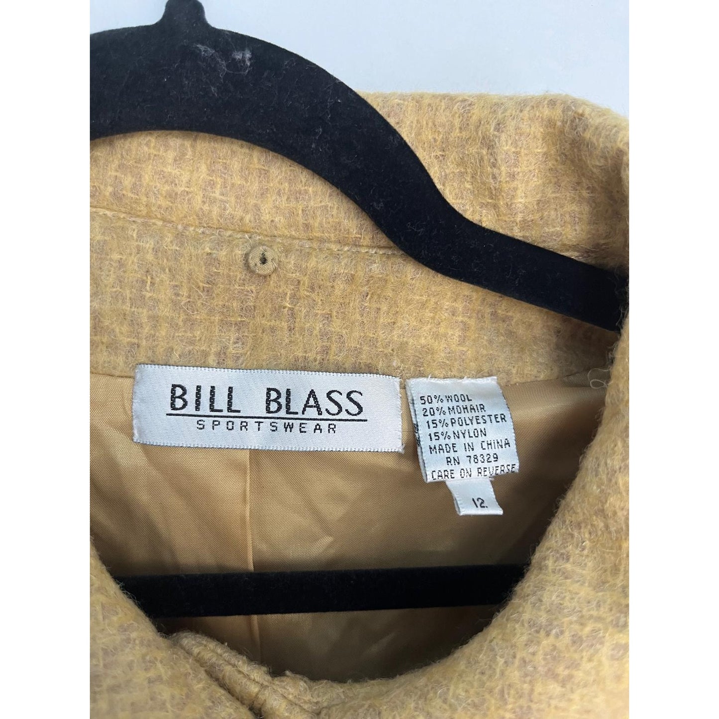 Bill Blass Vintage Blend Coat Women 12 Yellow Mohair Collared Lined Jacket