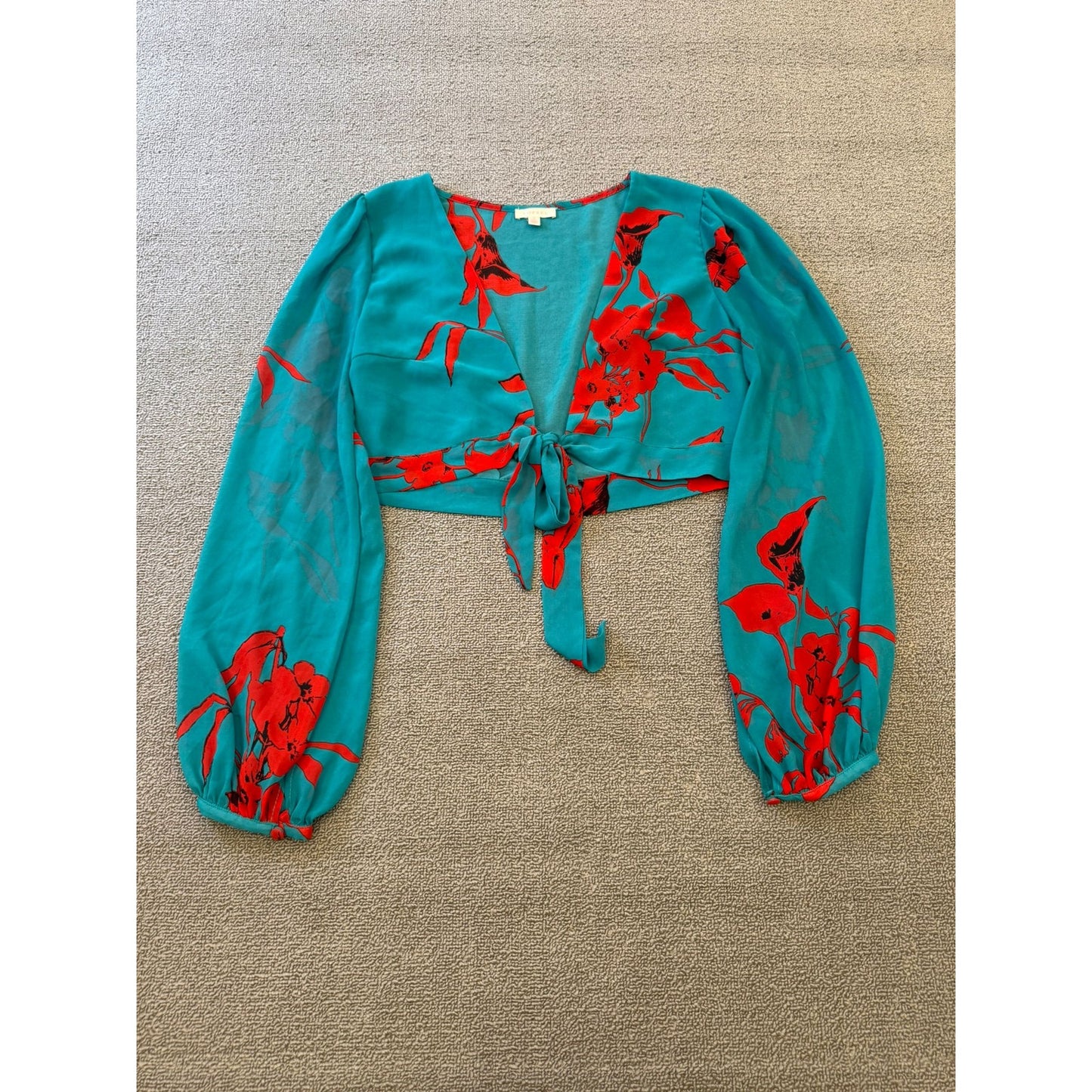 LUXXEL Turquoise Red Flower Set Size Small Flowey Skirt And Shirt