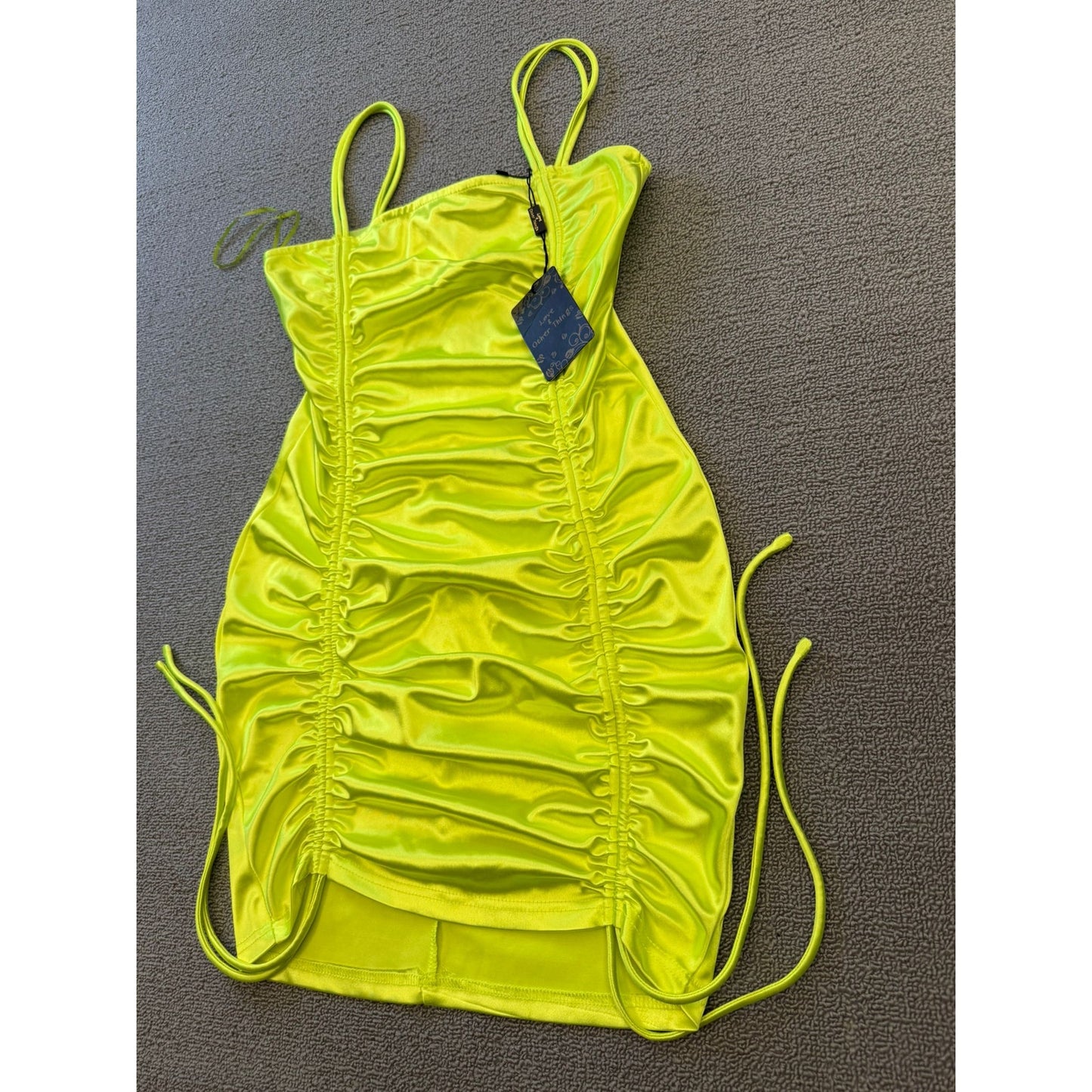Love And Other Things Female Medium Chartreuse Ruched Party Dress NWT Trendy
