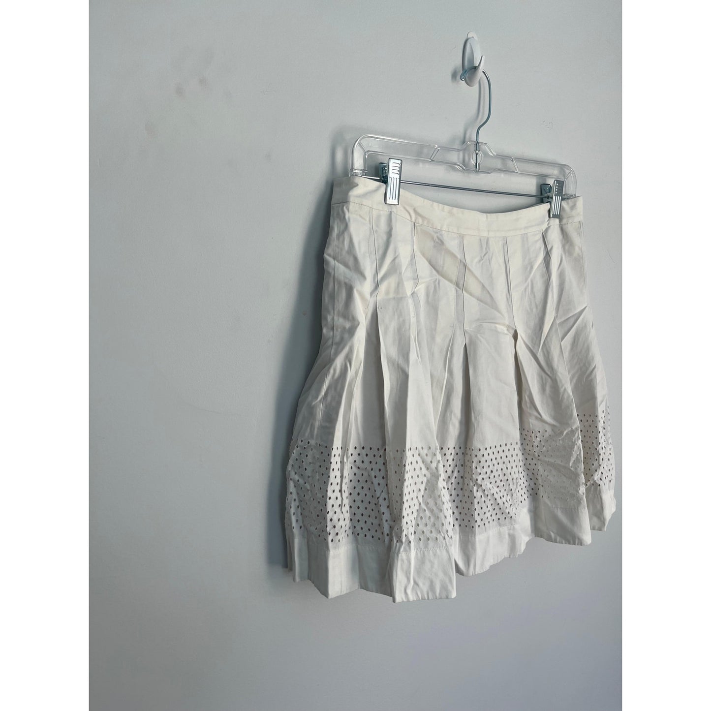 Rebecca Taylor Eyelet Mini Skirt Women 8 White Cotton Pleated Lined Summer