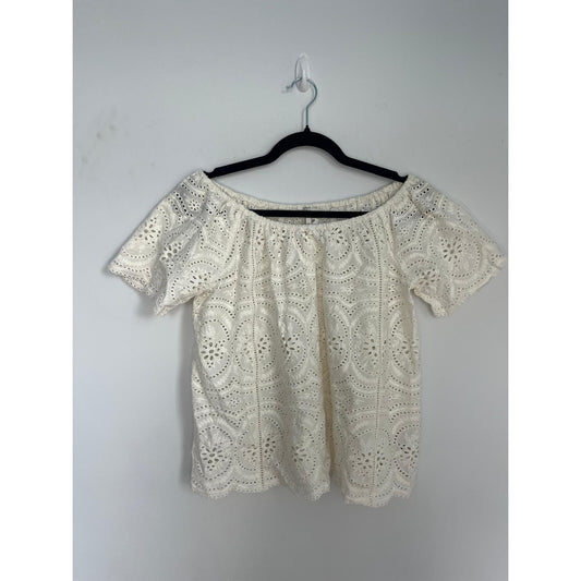 Joie Eyelet Blouse Women XS Off Shoulder White Lace Cotton Summer Top