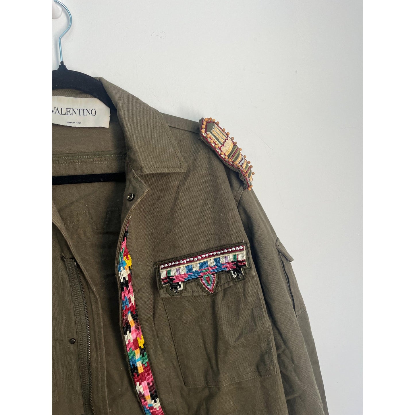 Valentino Beaded Military Jacket Women 38 Olive Green Embellished Italy