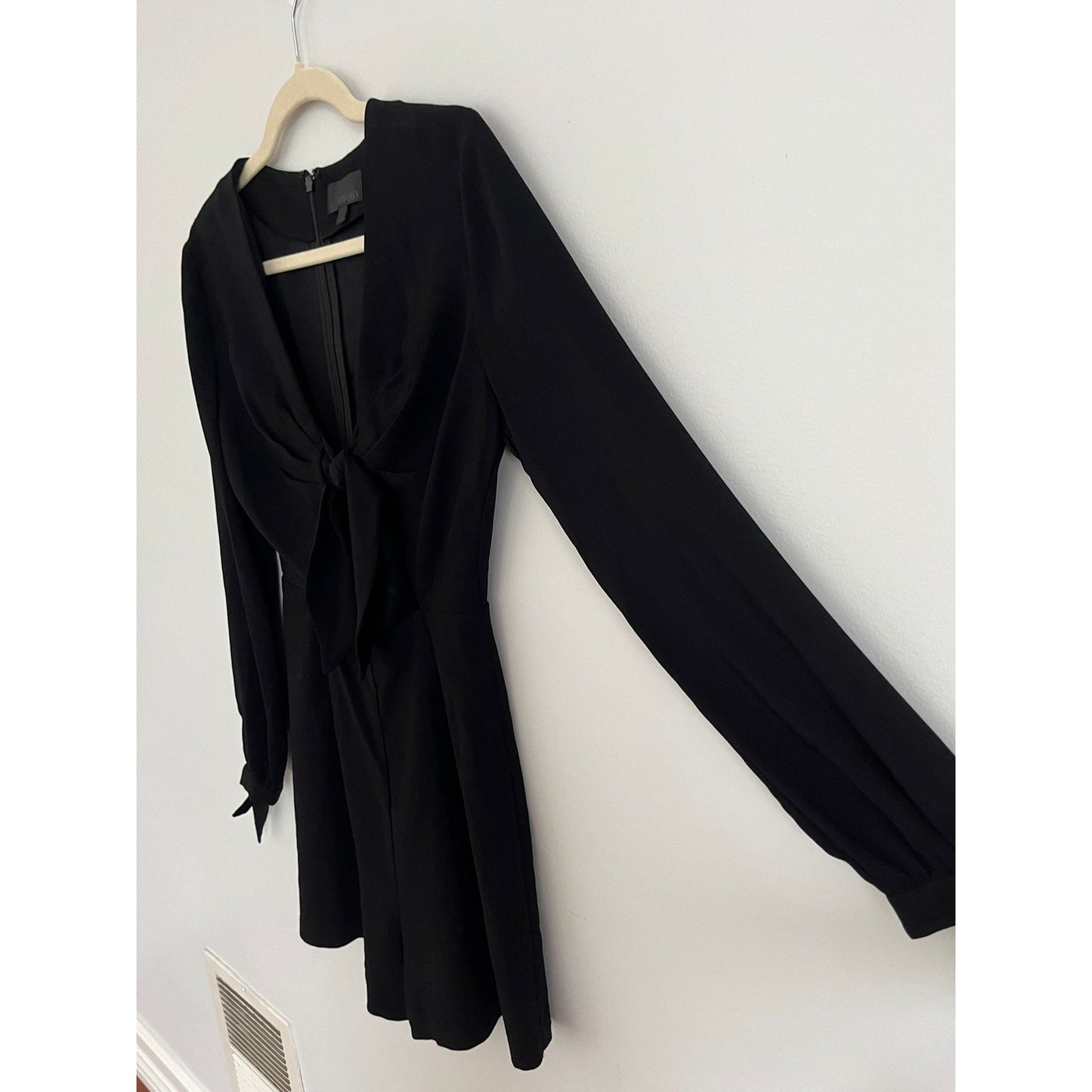 Intermix Romper Women S Black Long Sleeve Front Tie Deep V Back Zip Dressy