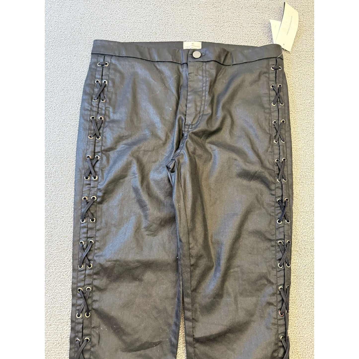 French Connection Women's Size 8 Black Coated Lace Up Pants