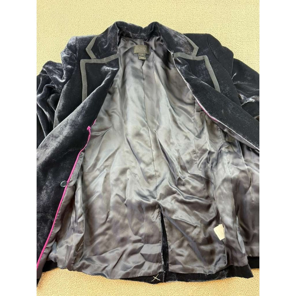 J Crew Collection Blazer Women 2 Silk Blend Grosgrain Double Breasted velvet