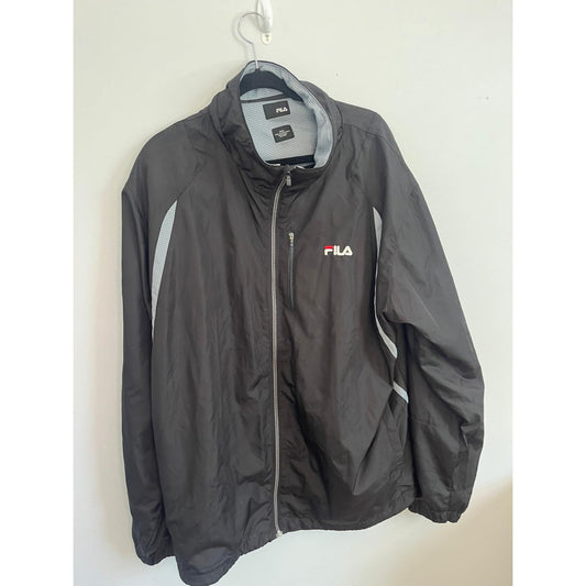 Fila Windbreaker Jacket Men XXXL Black Gray Mesh Lining Zip Front Logo