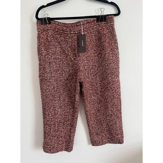 Cacharel Tweed Cropped Pants Women 42 Red Black Wool Blend Bouclé Trousers