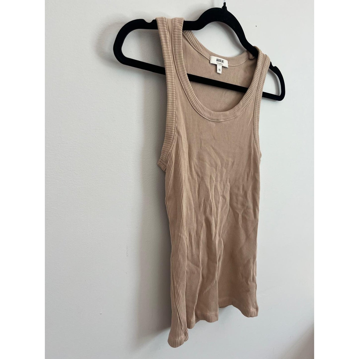 Agolde Ribbed Tank Top Women XS Beige  Sleeveless Basic Stretchy Knit