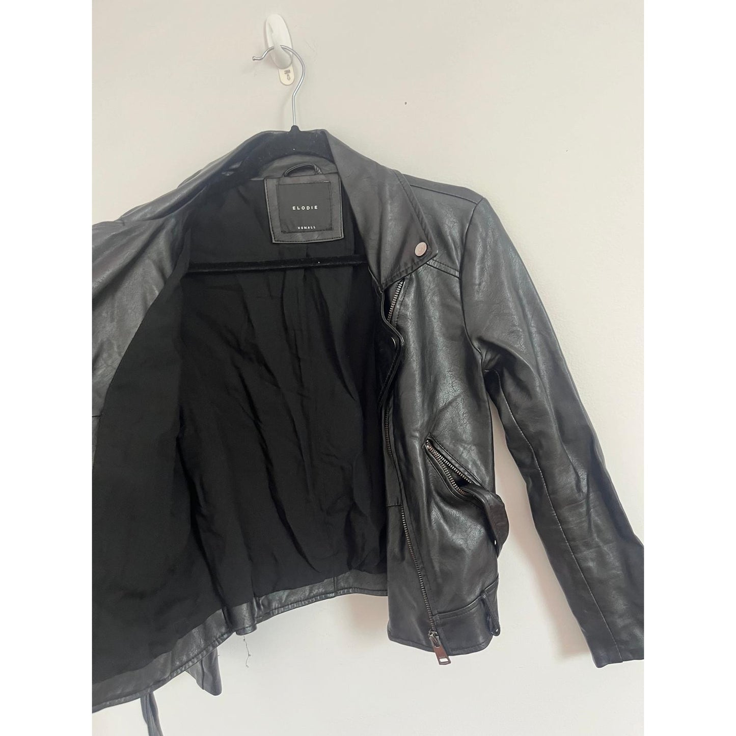 Elodie Faux Leather Moto Jacket Women XS Black Biker Zip Belted