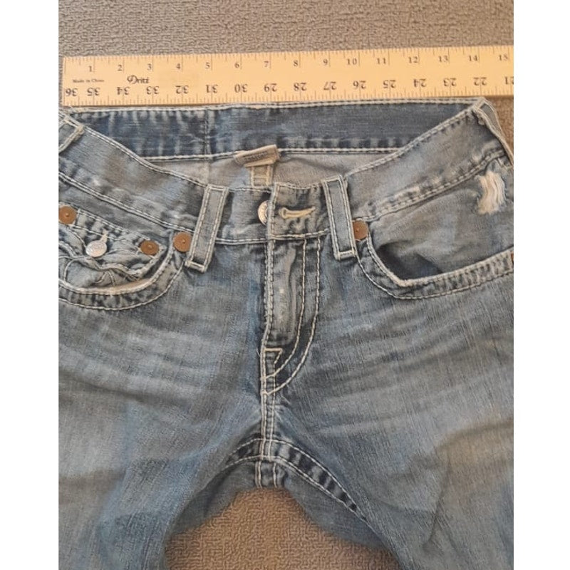 True Religion Womens 32 Light Wash Blue Bootcut Distressed Ripped Jeans