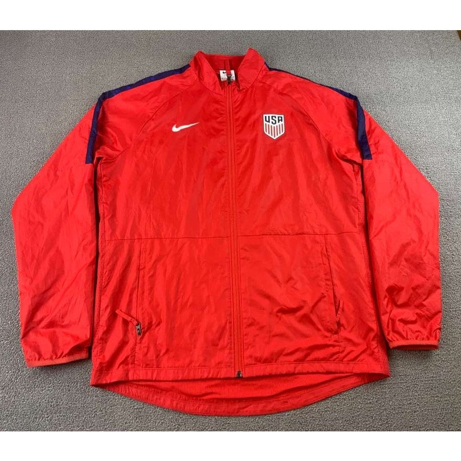 Nike Soccer Jacket Men's M Red Full Zip Mesh Lined Team USA Crest Logo Swoosh