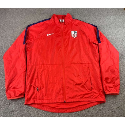 Nike Soccer Jacket Men's M Red Full Zip Mesh Lined Team USA Crest Logo Swoosh