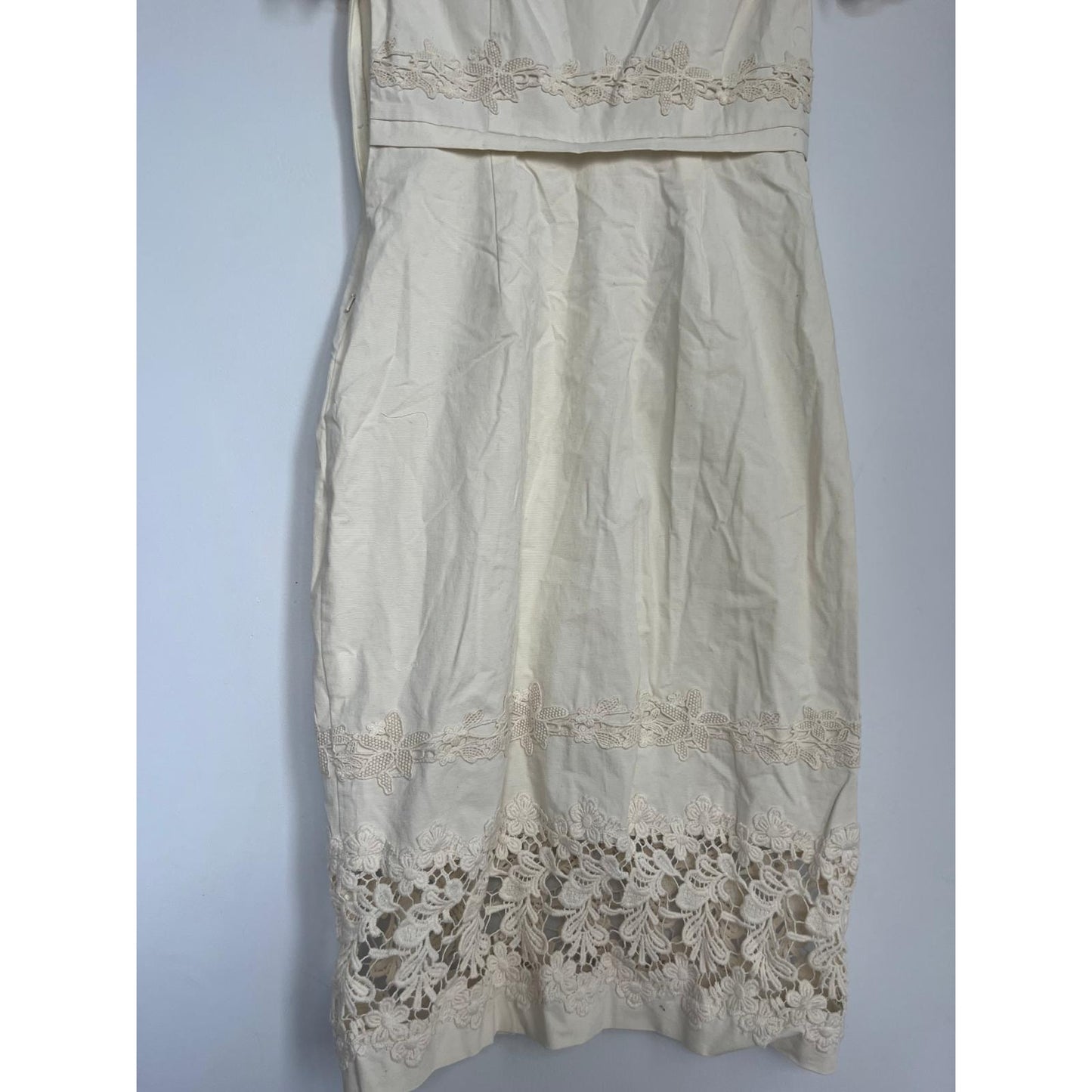 Ivanka Trump Lace Midi Dress Women 4 Cream Floral Overlay Cocktail