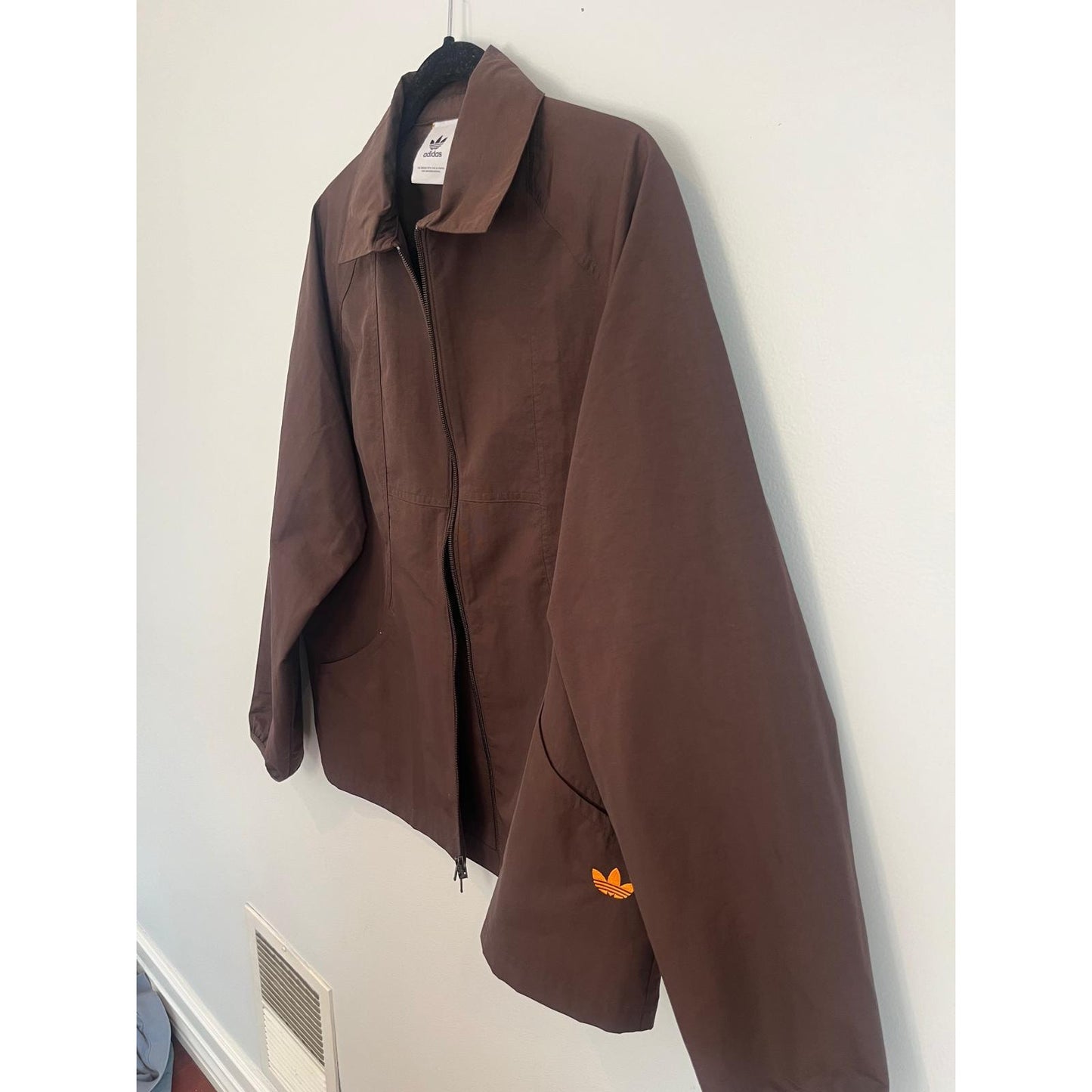 Adidas Jacket Men S Brown Skateboarding Zip Front Trefoil Logo