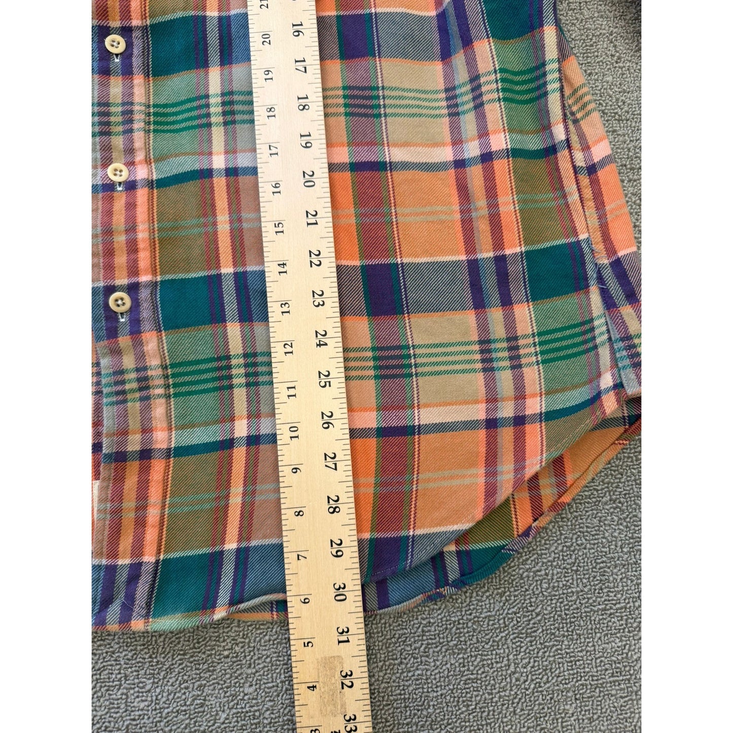 Polo by Ralph Lauren Male XL Orange Blue Green Plaid Collared Long Sleeve Shirt