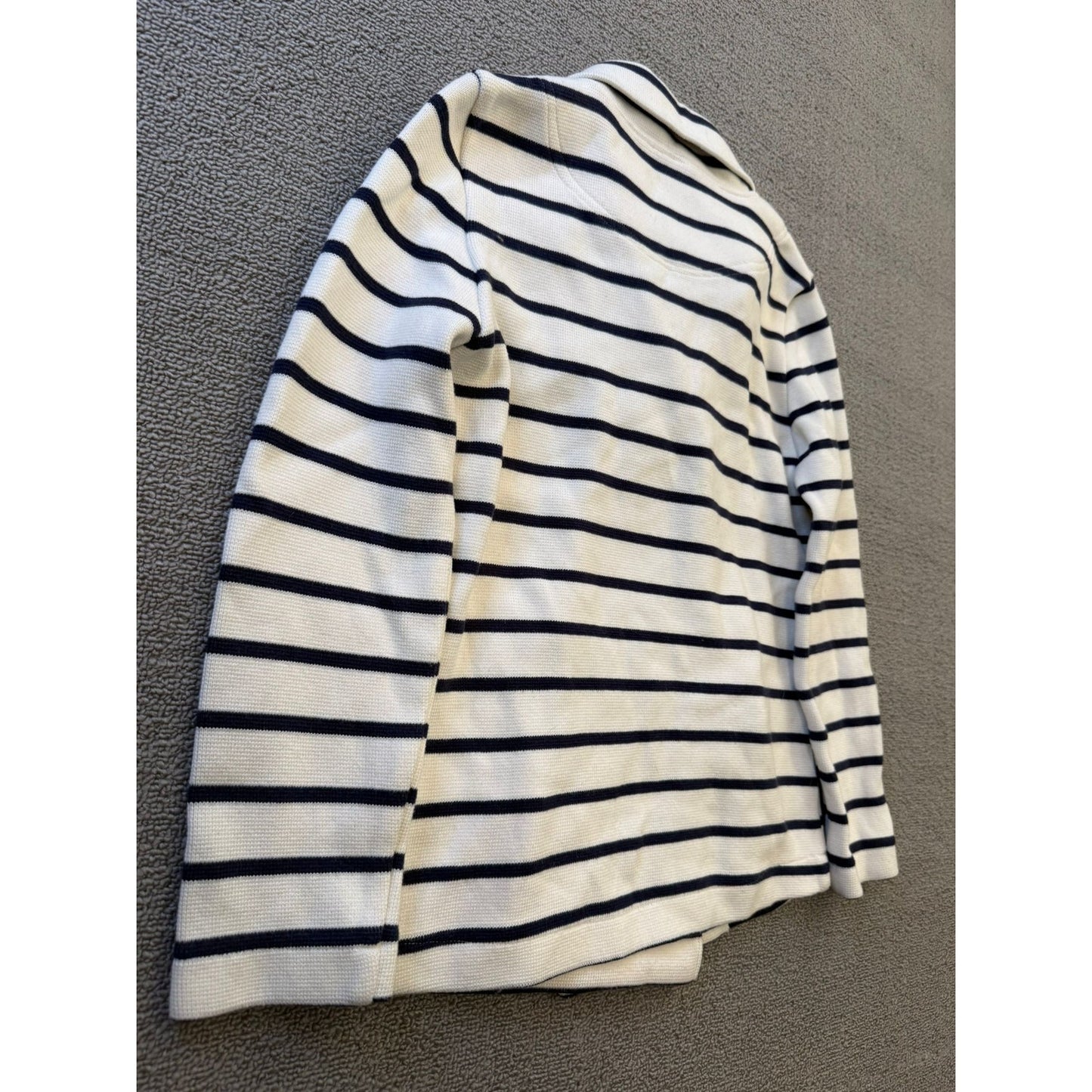 Boston Proper Women's Small White Black Striped Double Breasted Sweater Jacket