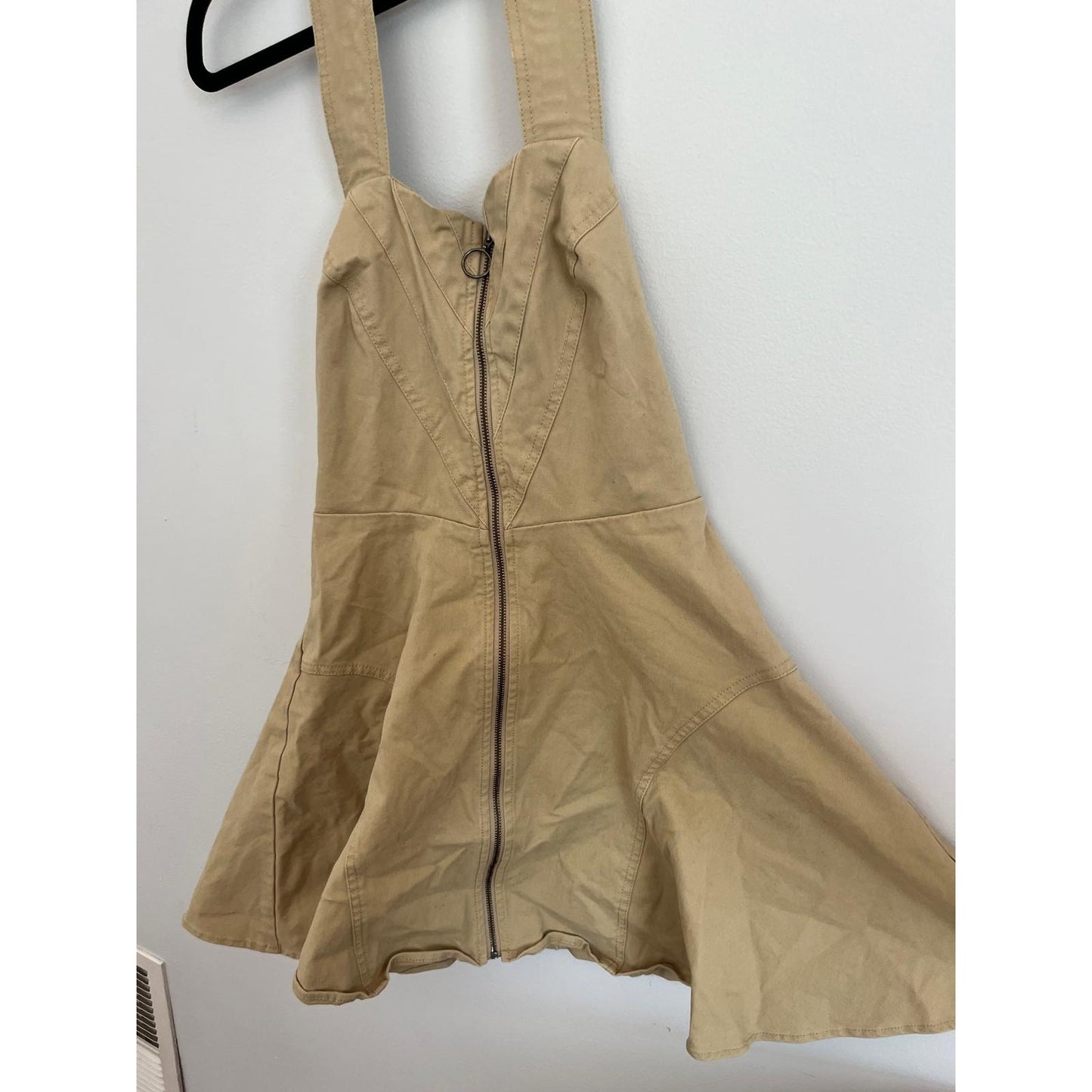 Bardot Halter Mini Dress Women XS Beige Zip Front Flared Cotton