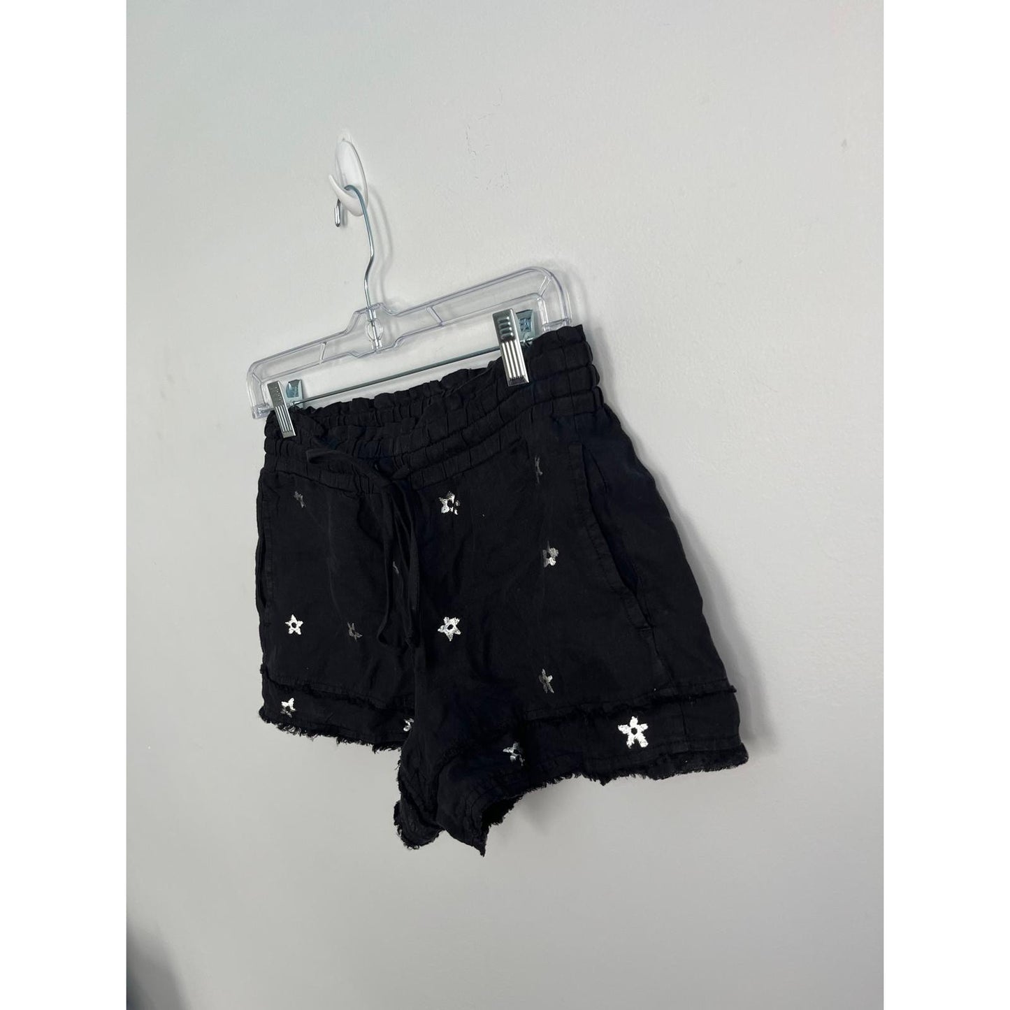 Bella Dahl Shorts Women XS Black Star Print Frayed Hem Linen Summer