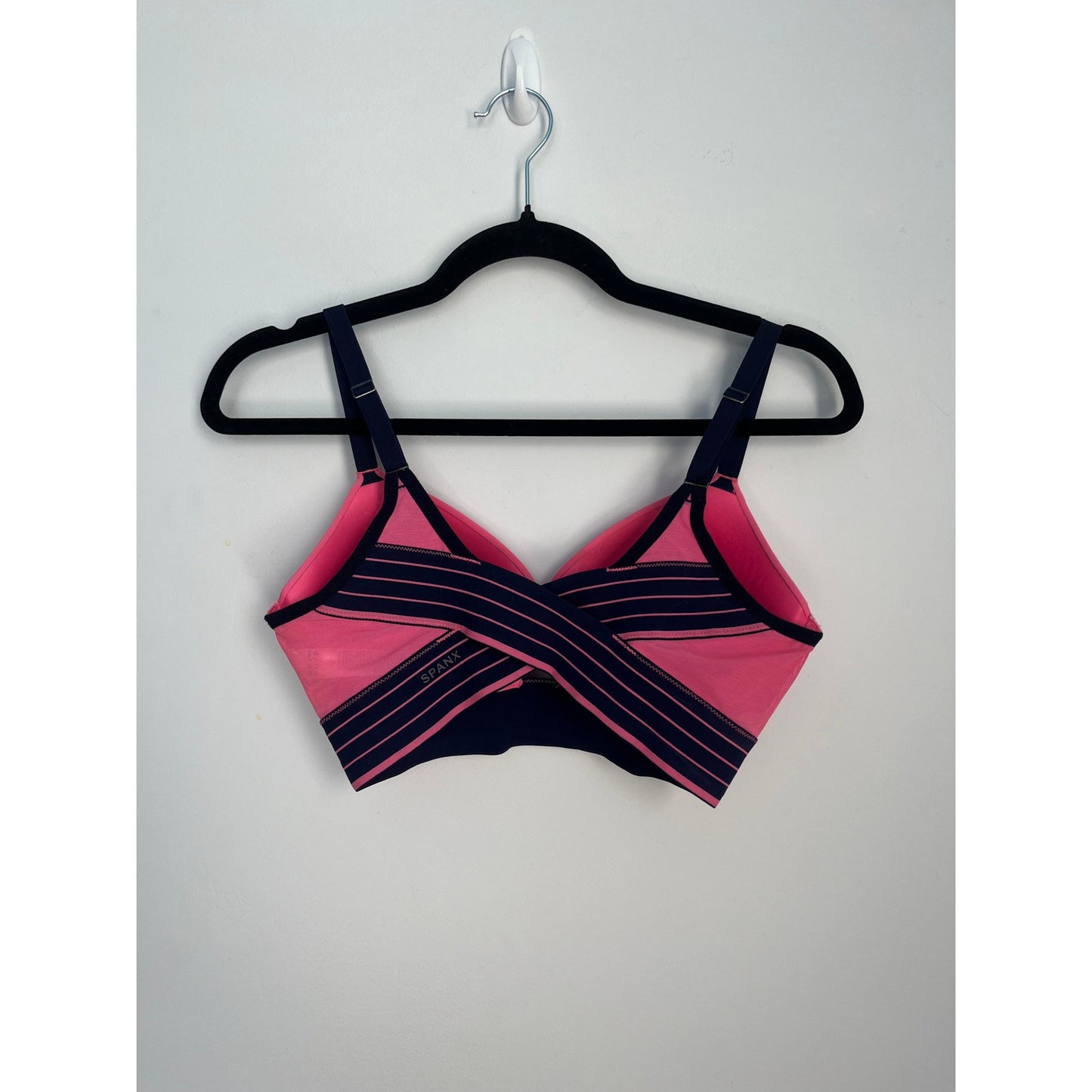 Spanx Bralette Women S Pink Navy Striped Wireless Padded Stretch Bra