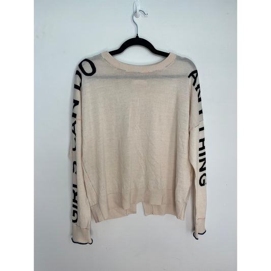 Zadig Voltaire Logo Sleeve Sweater Women XS Merino Wool Beige Pullover