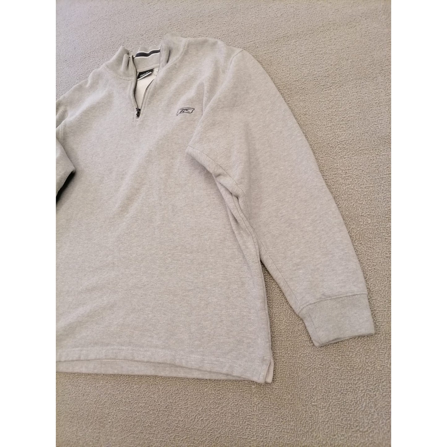 Reebok Large Male Grey Striped Quarter Zip Cotton Blend Pullover Sweatshirt