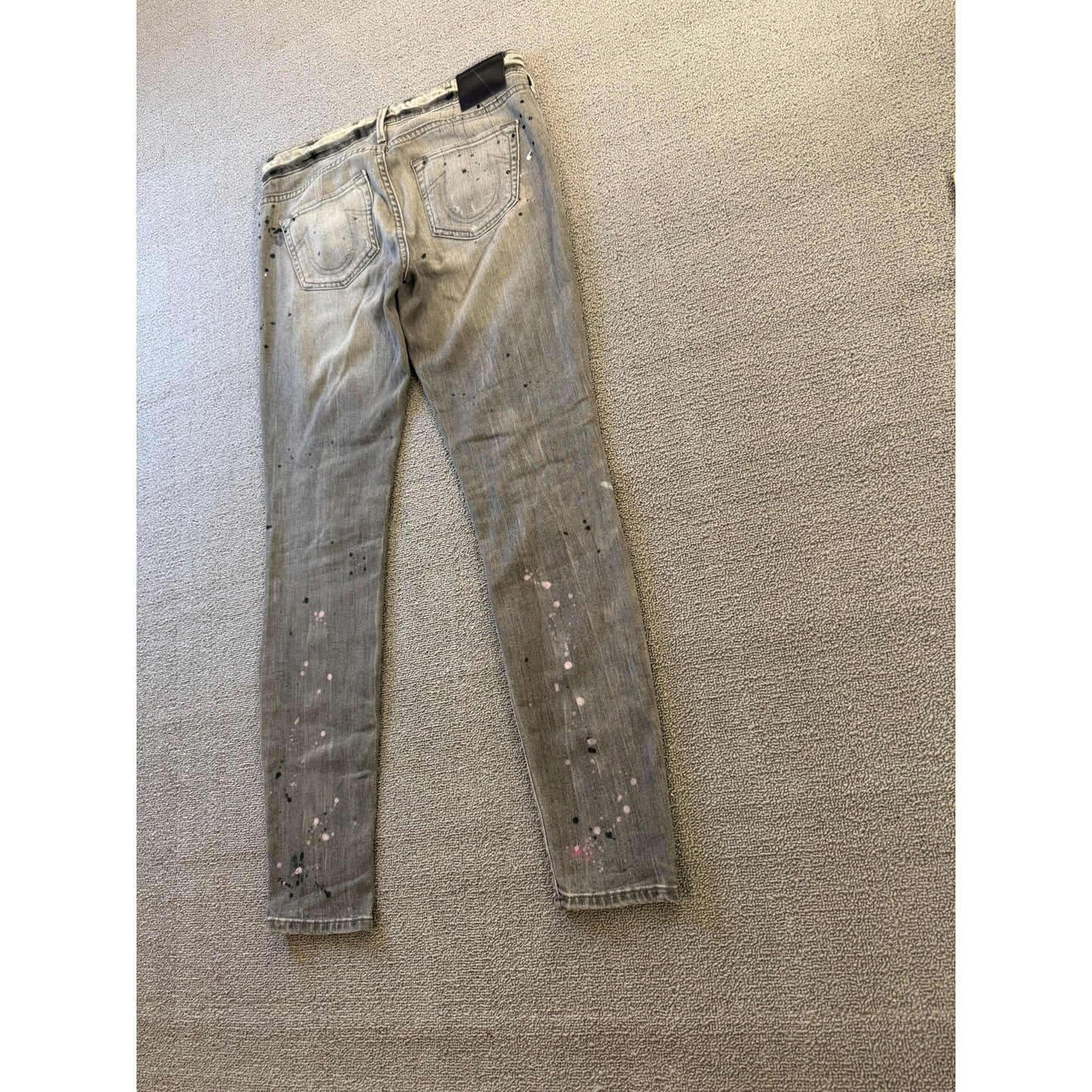 True Religion Halle 26 Gray Paint Splatter Distressed Skinny Jeans