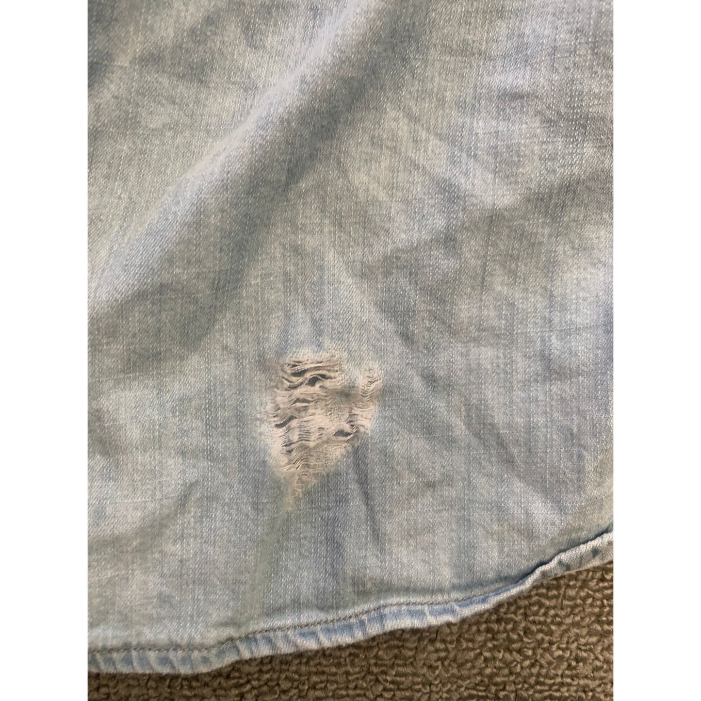 Rails Women's S Light Blue Embroidered Chambray Distressed Shirt