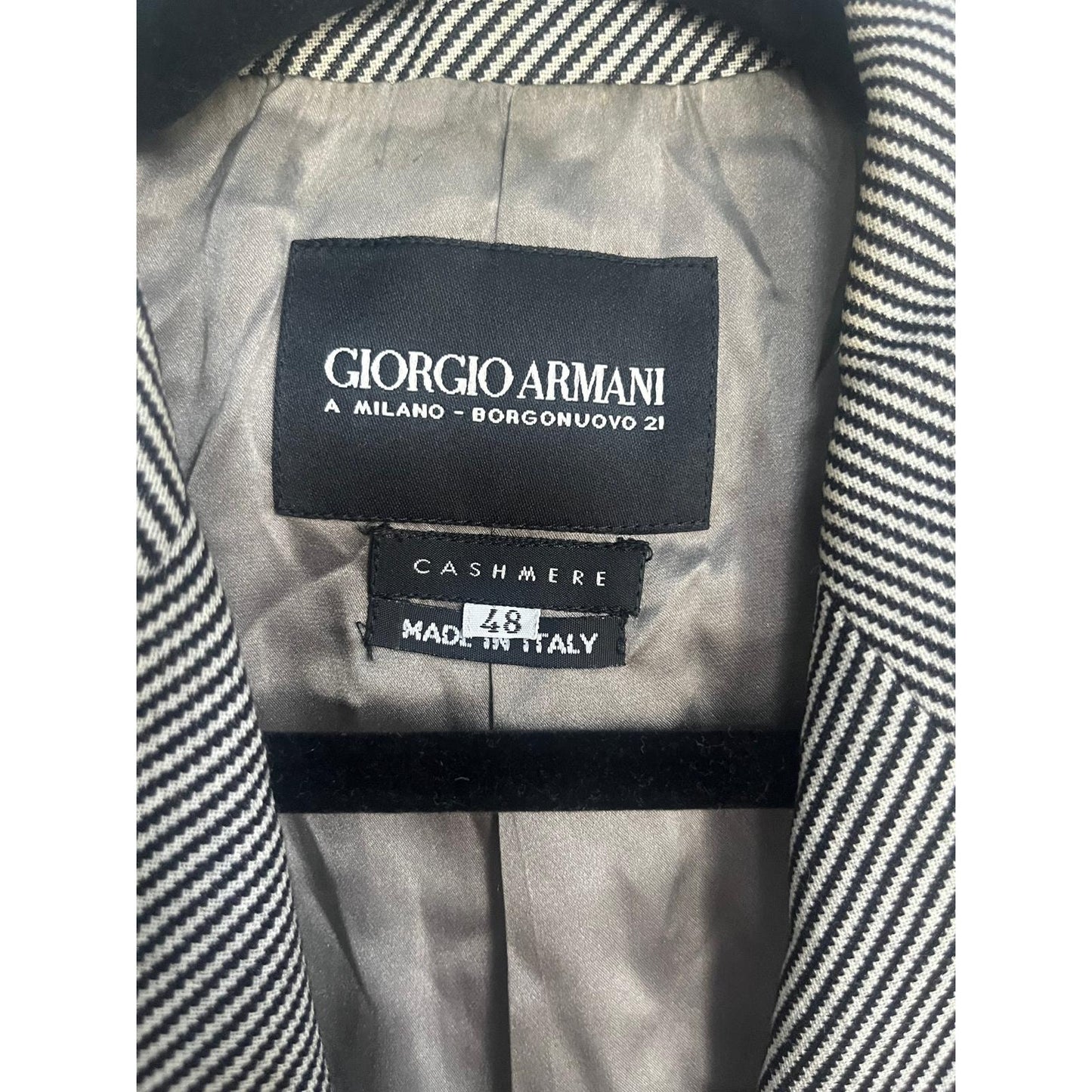 Giorgio Armani Blazer Men 48 Black White Striped Cashmere Made in Italy
