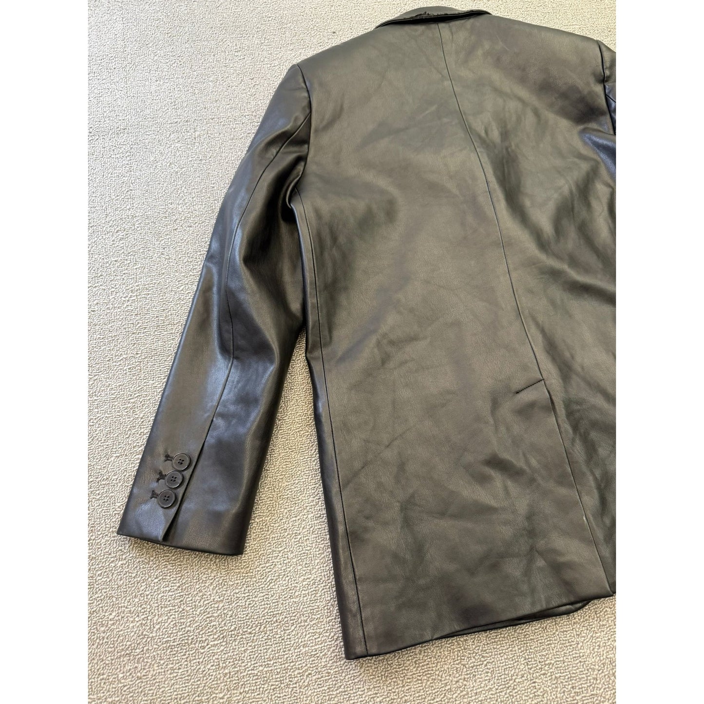 ZARA Women's Medium Black Faux Leather Blazer Double Button