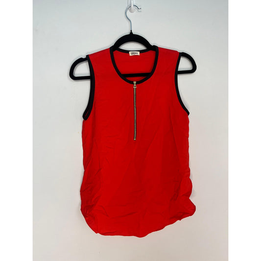 L’Agence Zip Front Tank Top Women Size 2 Red Black Trim Sleeveless Blouse