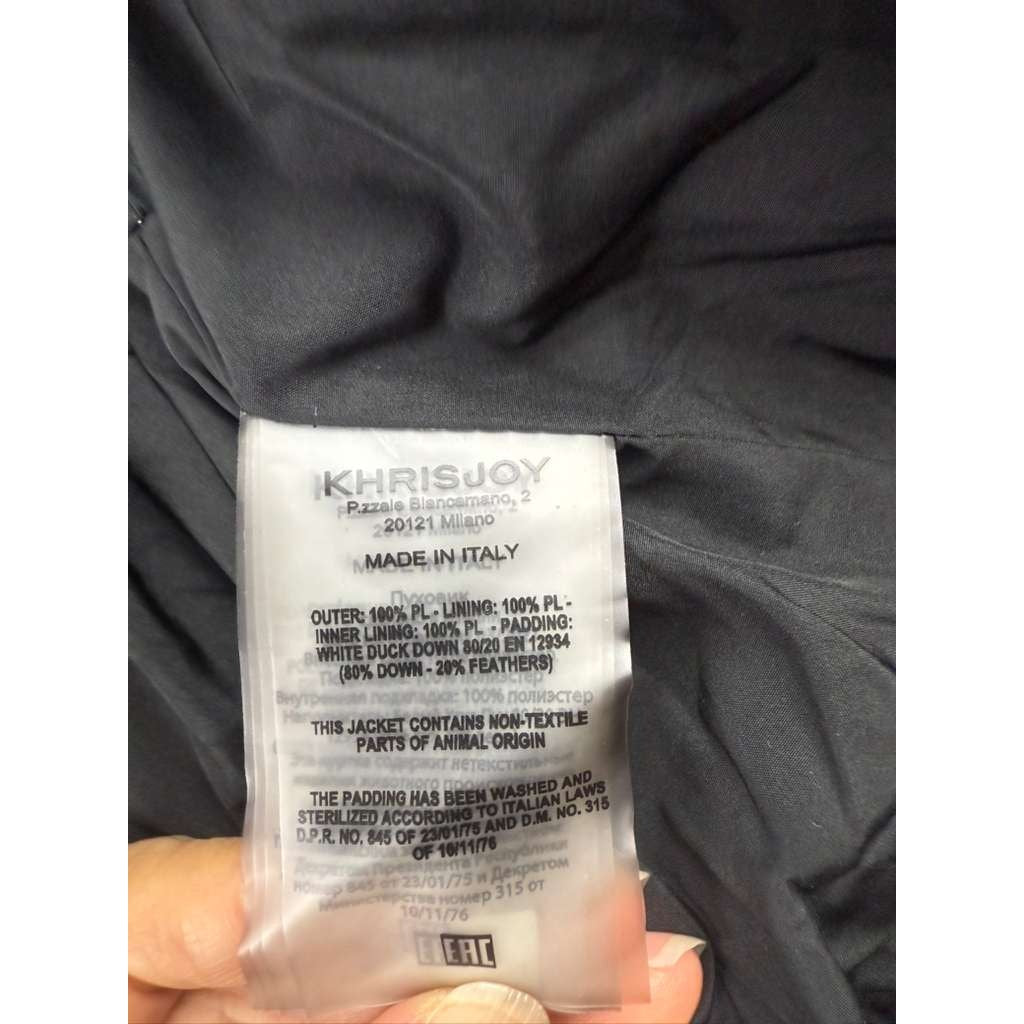 KHRISJOY Puffer Jacket Women 2(L) Black Down Hooded Bandana Print Italy Madede